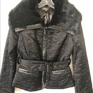 Vintage Bebe Jacket with Dyed Rabbit Fur Collar
